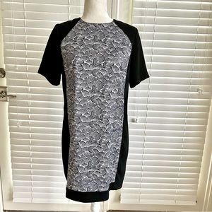 Pink Martini Sz Large Black Grey Sheath Shift Career Dress Short Sleeves
